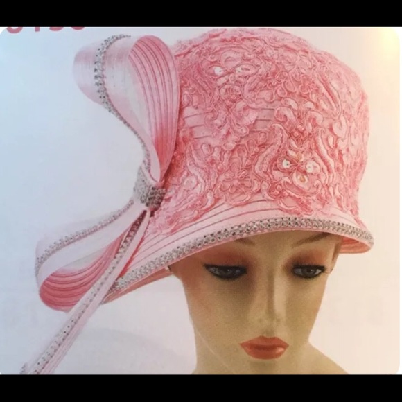 CHARM NY Accessories - Wow! NEW CHARM NY Pink Lace RHINESTONE HAT CHURCH "BLING" FORMAL DERBY C…